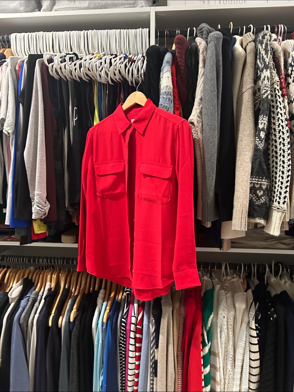 Equipment Bright Red Button-Up Shirt Jacket